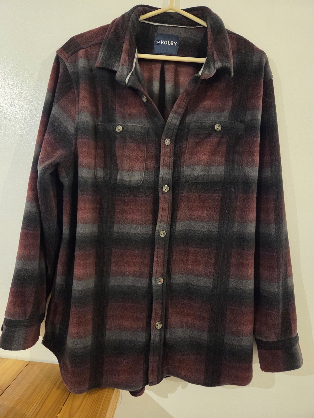 Kolby Men's Plaid Button-Up Shirt Jacket in Burgundy and Gray